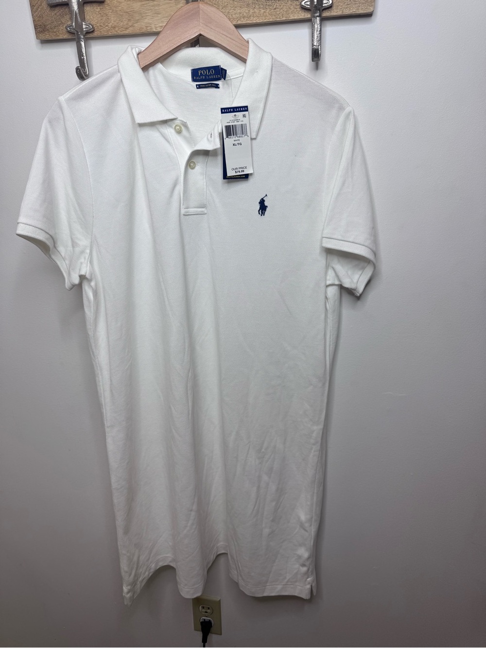 Ralph Lauren White Polo with Navy Embroidered Pony “the mesh mini”
